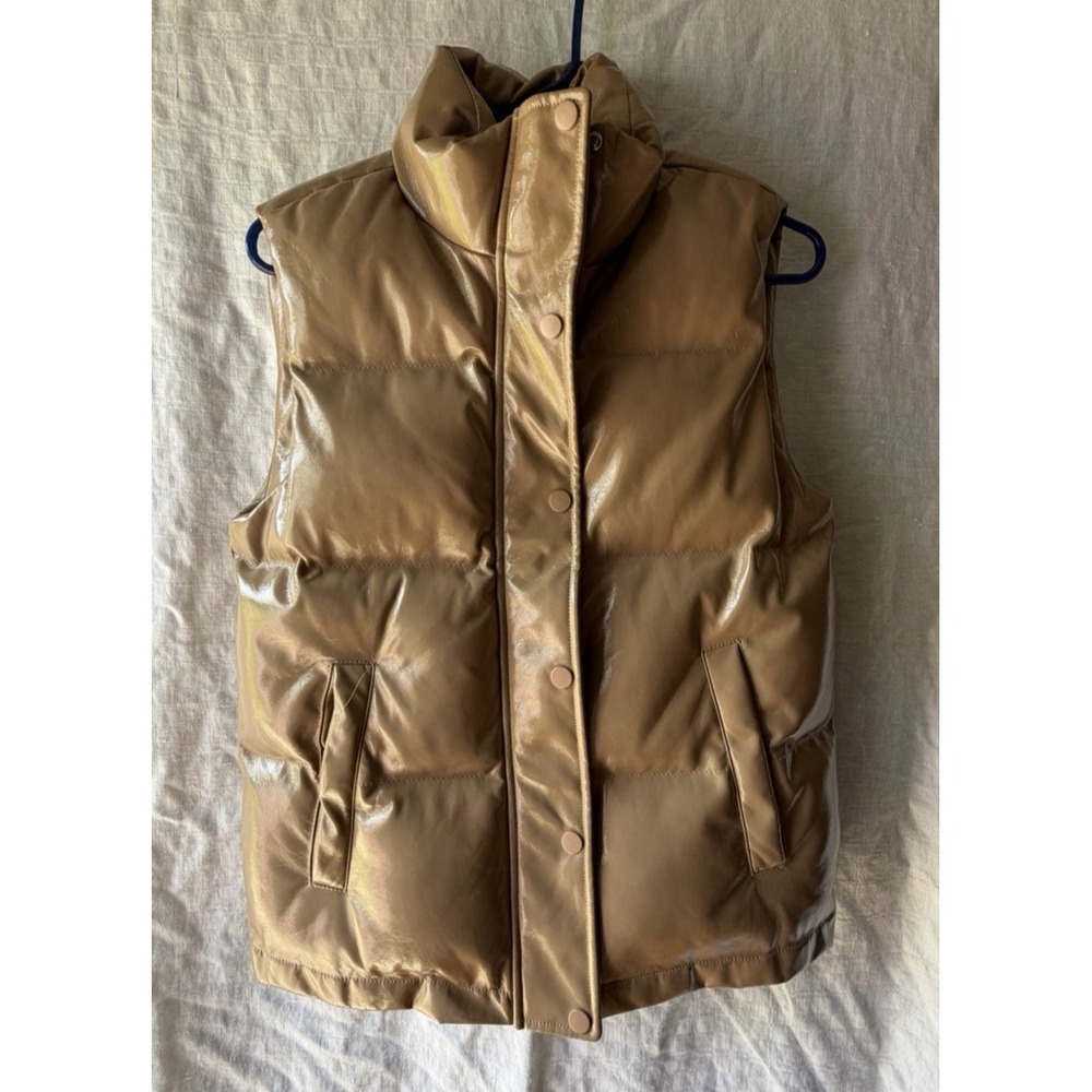 Buddy Love Puff Puffer Vest - Latte Small - Pockets - Zipper Snap Up